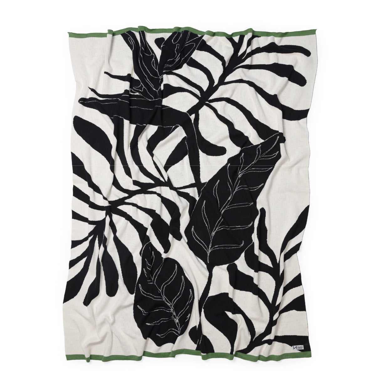 Cotton Knit Throw Blanket: Leaf Mono