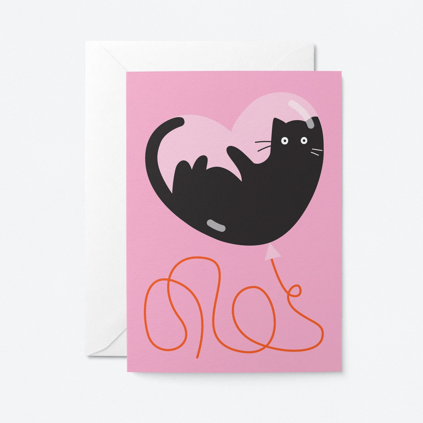 Curious Cat in Heart Balloon Card