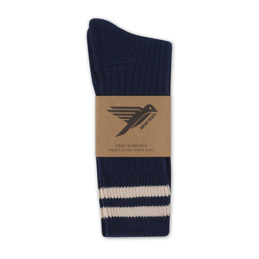 Air Organic Cotton Sport Sock: Navy with White Stripes