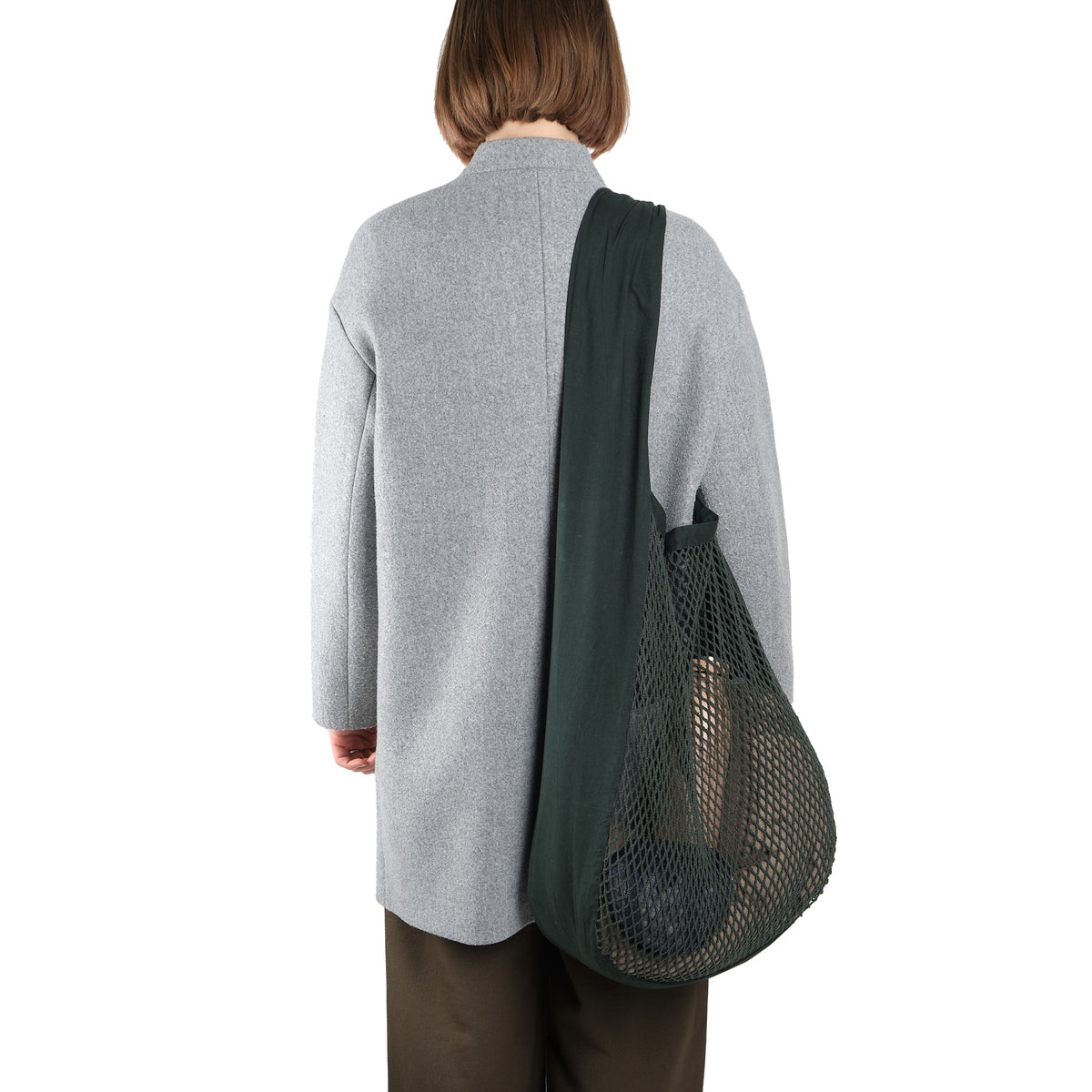 Organic Cotton Net Shoulder Bag in Dark Green