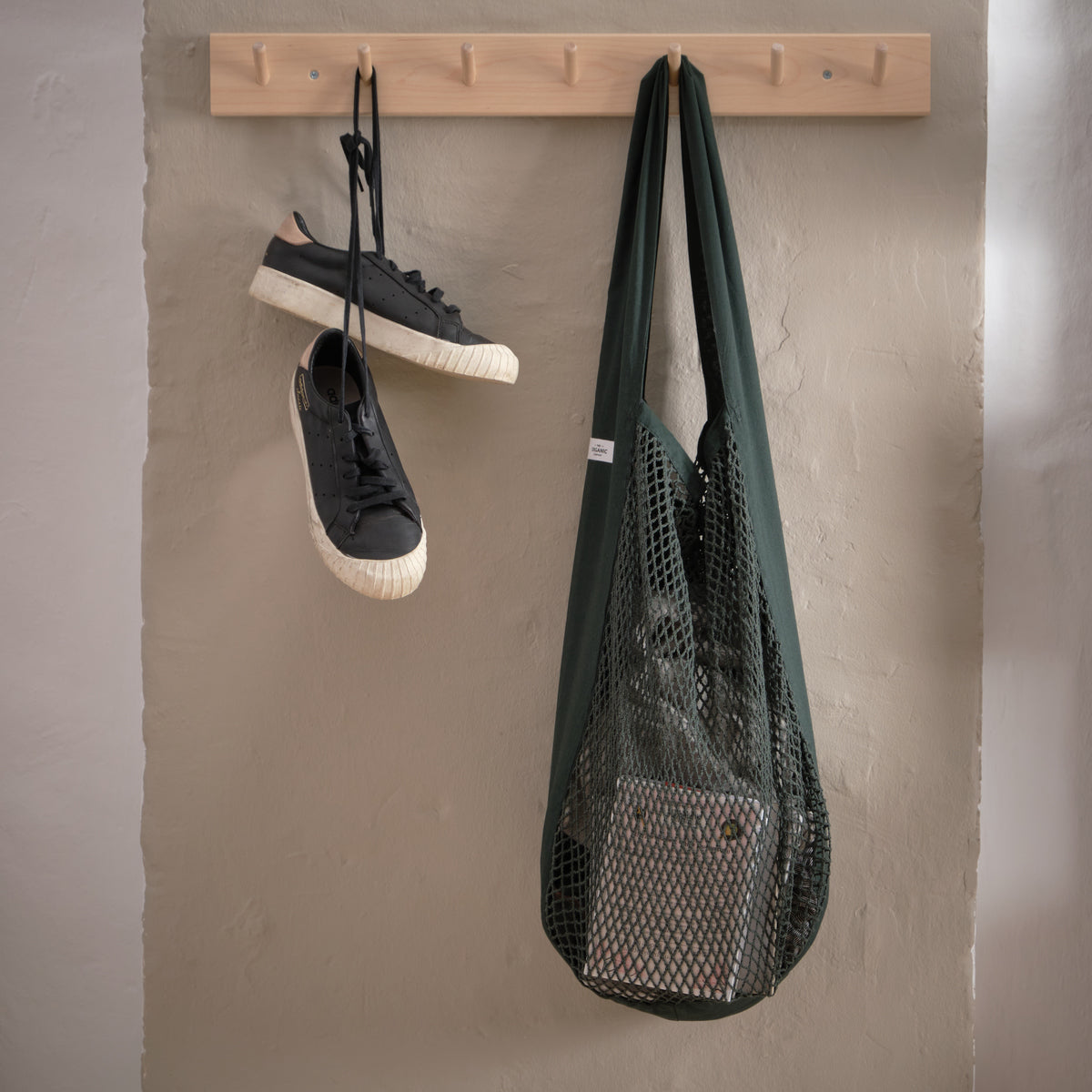 Organic Cotton Net Shoulder Bag in Dark Green