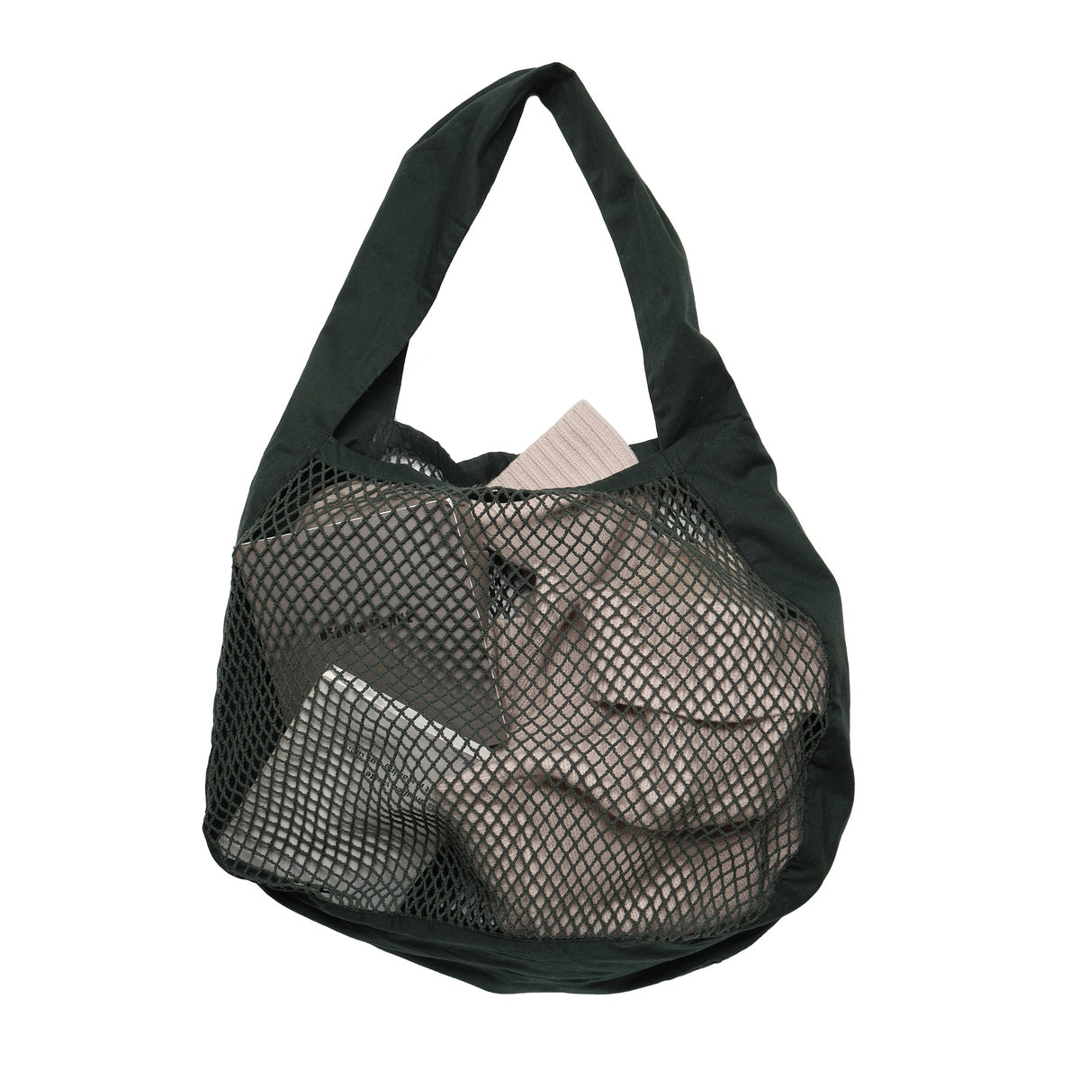 Organic Cotton Net Shoulder Bag in Dark Green