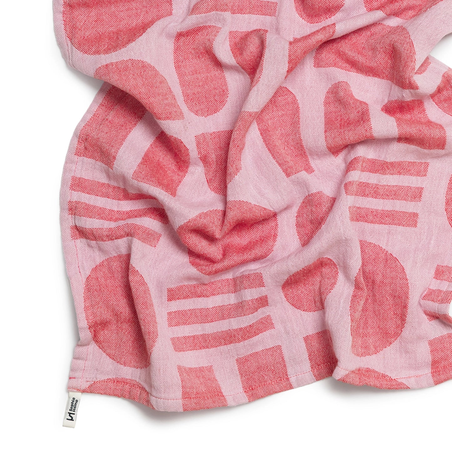 Cotton Tea Towel: Stack the Dishes Pink