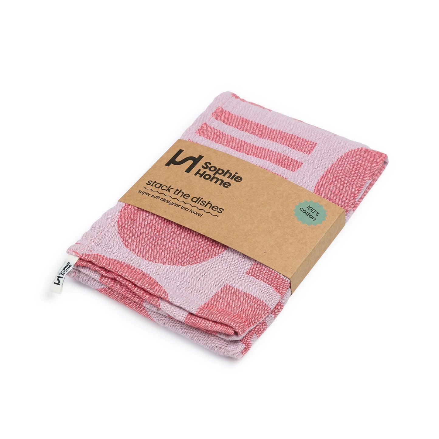 Cotton Tea Towel: Stack the Dishes Pink