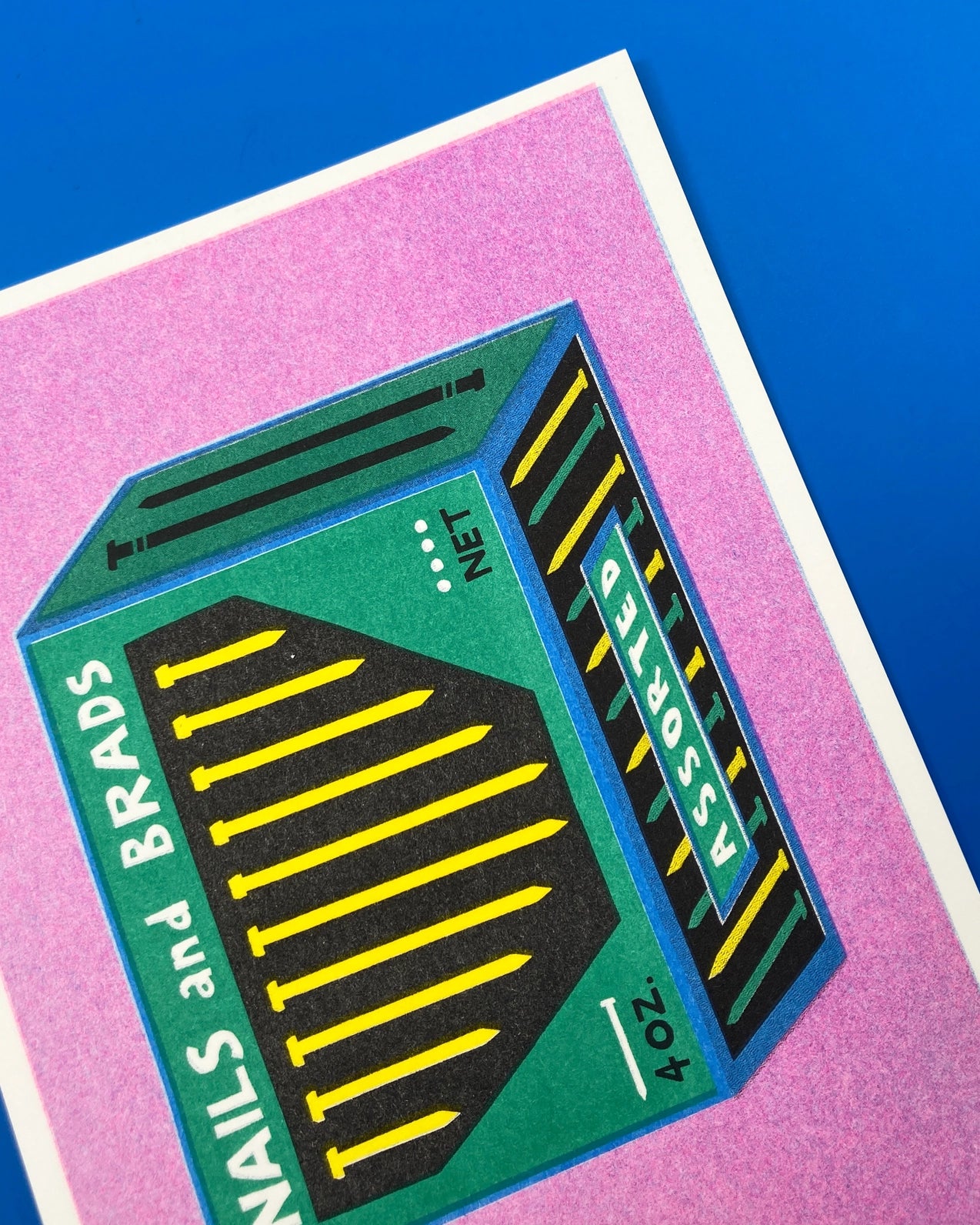 A Package with Nails and Brads Risograph Mini Print