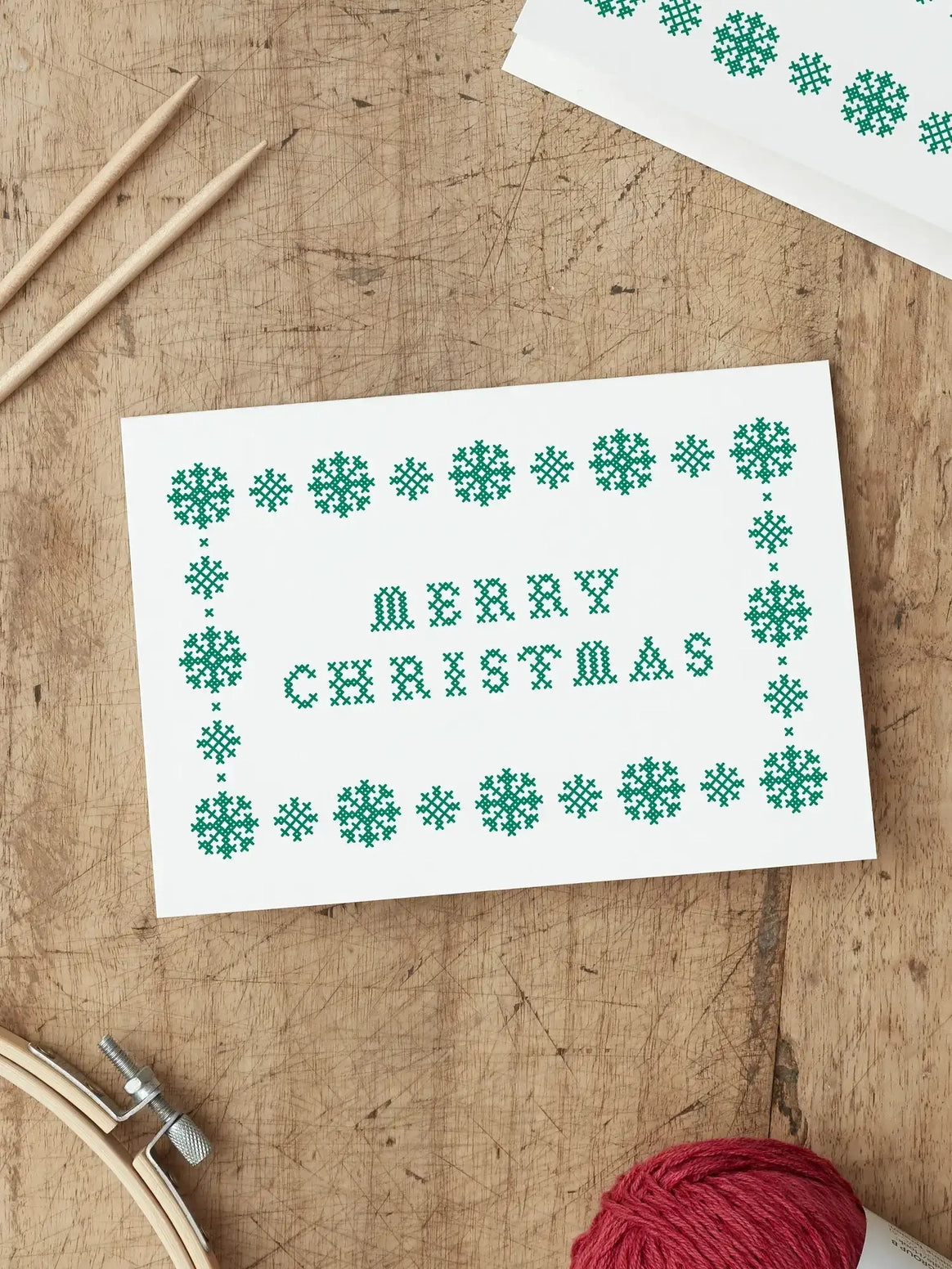 Merry Christmas Cross Stitch Card Green