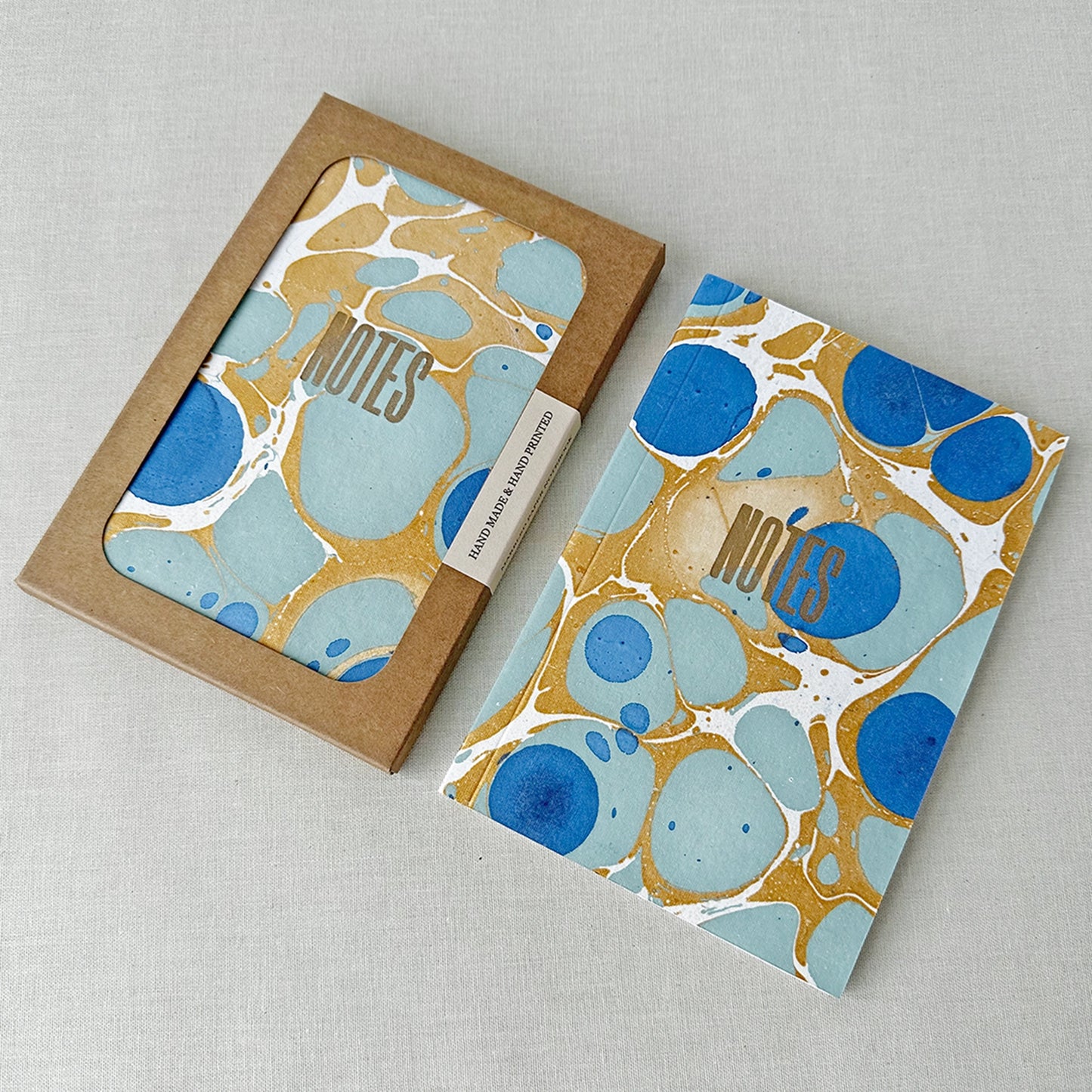 Hand Marbled Notebook in Royal Blue with Multicoloured Pages