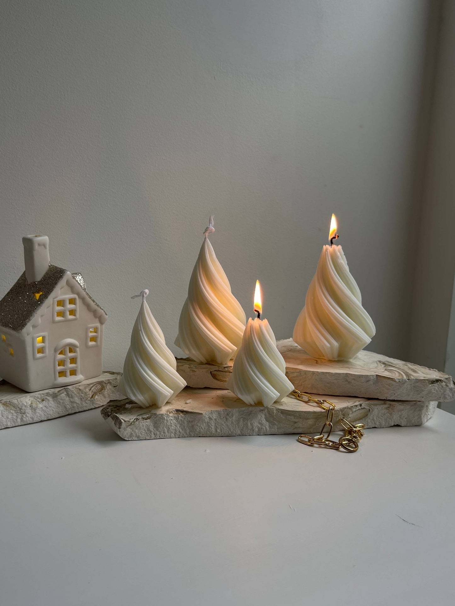 Large Irregular Christmas Tree Candle in White
