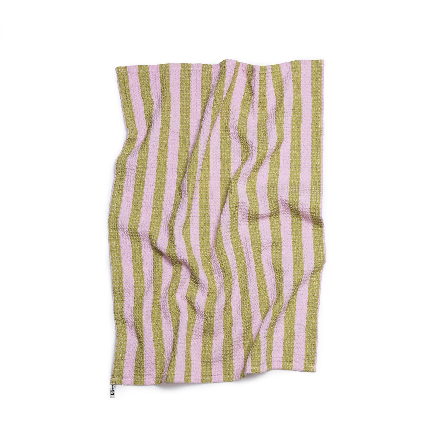 Cotton Waffle Tea Towel 2 Pack: Striped Pink and Green