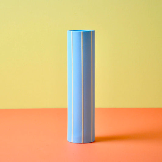 Coloured Striped Vase Turquoise with Yellow Stripes