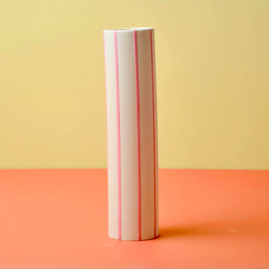 Coloured Striped Vase Naples Yellow with Pink Stripes