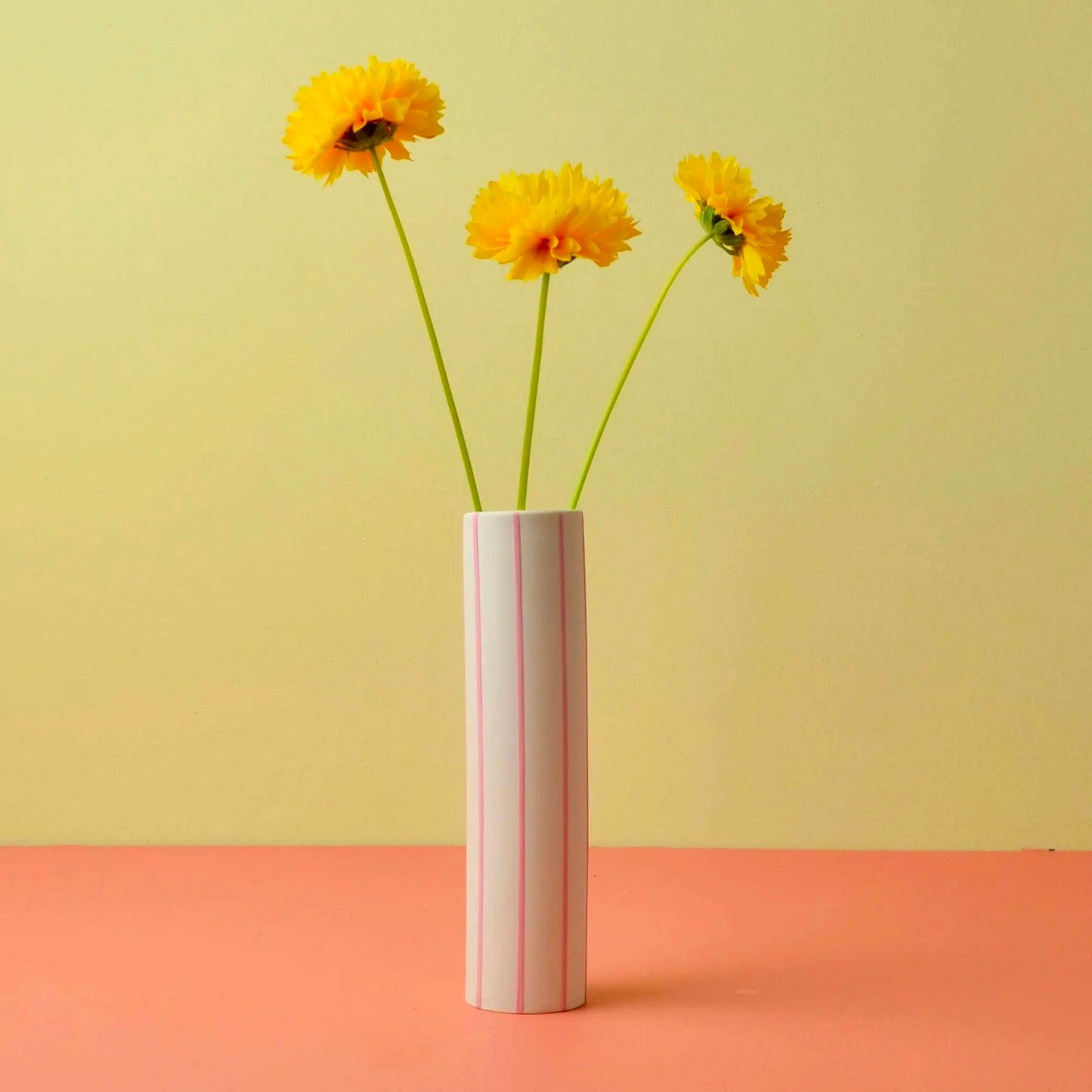 Coloured Striped Vase Naples Yellow with Pink Stripes