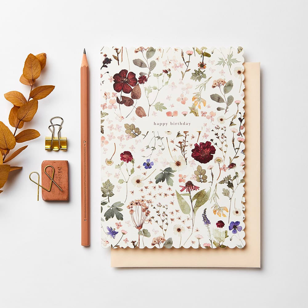 Pressed Floral Scallop Birthday Card