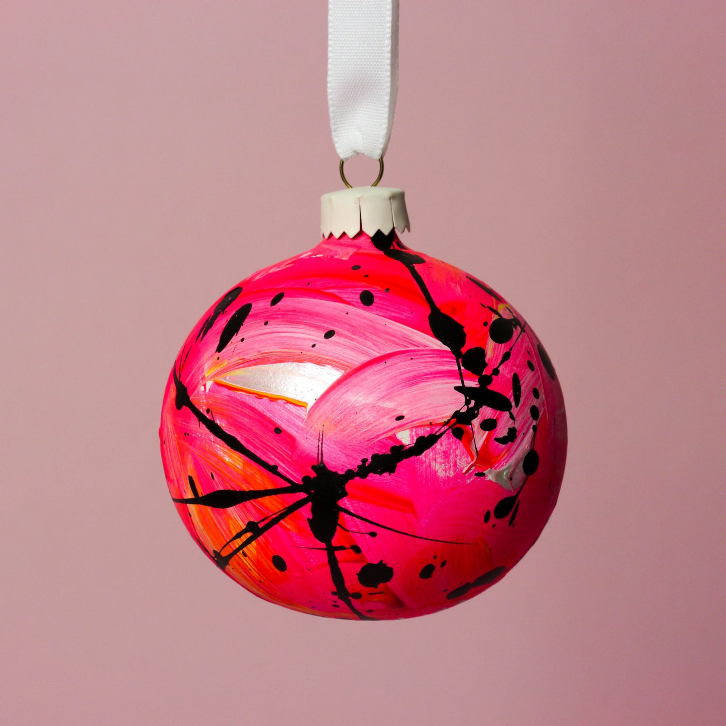 Hand Painted Bauble in Neon Pink / Orange