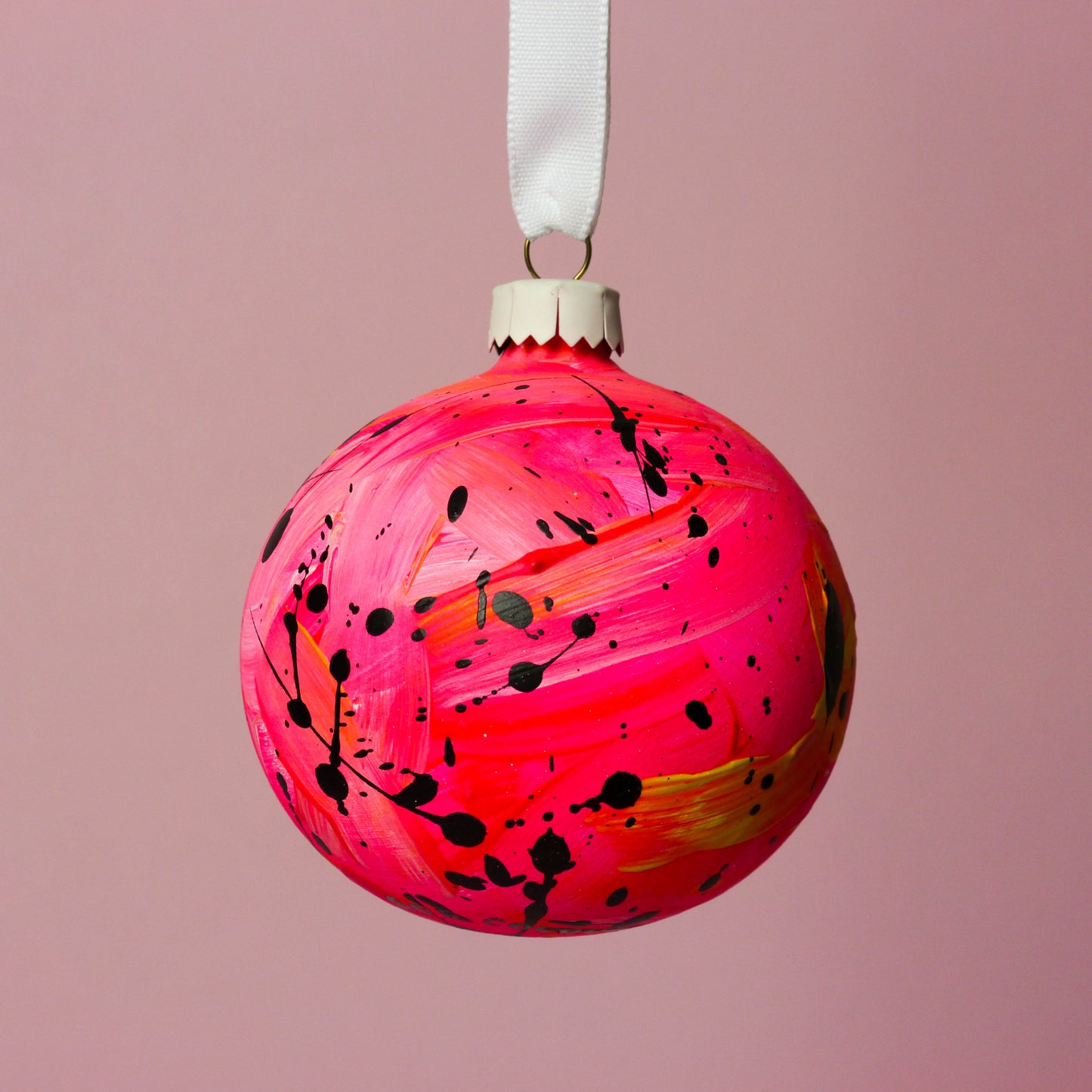 Hand Painted Bauble in Neon Pink / Orange