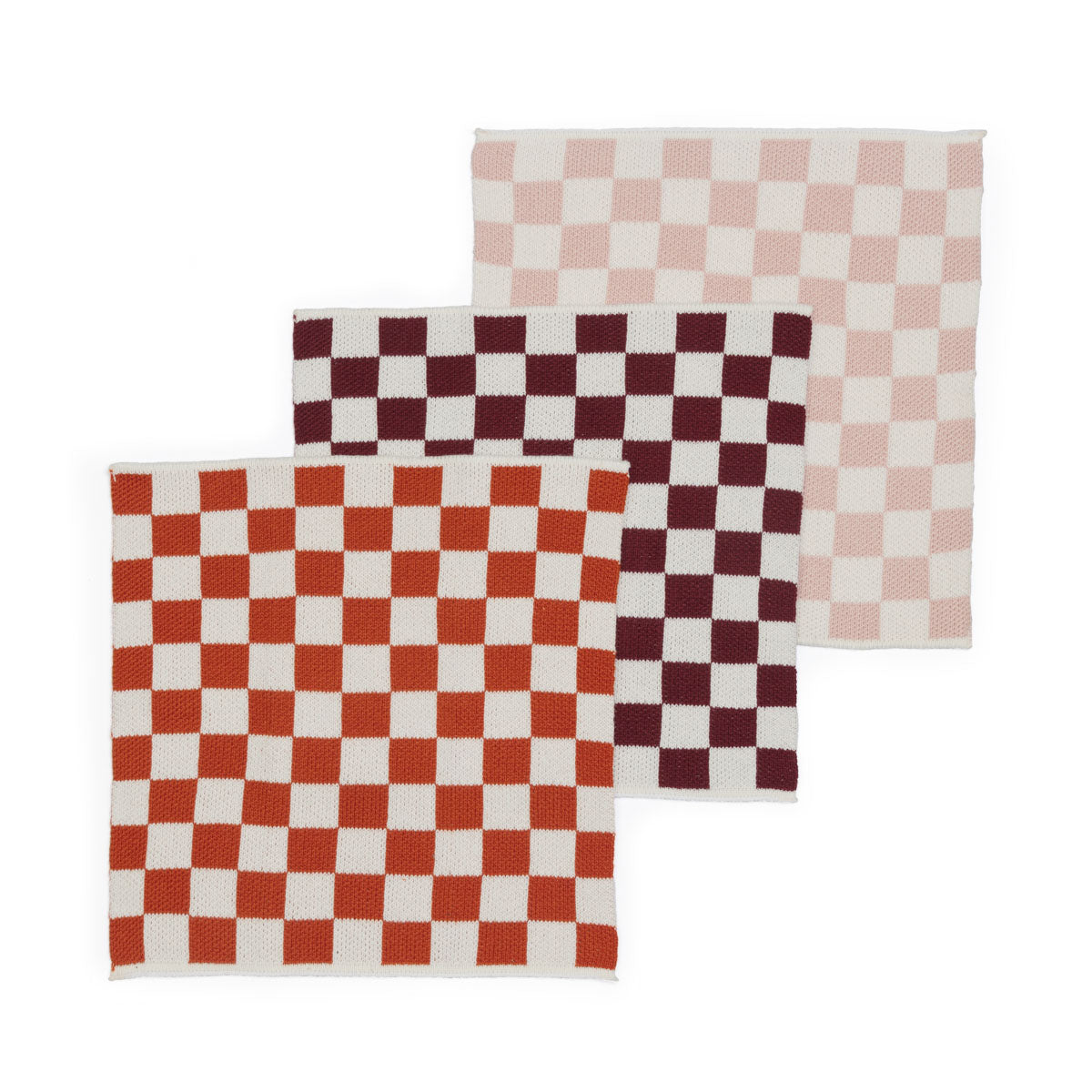 Cotton Knit Dishcloths - Orange Check
