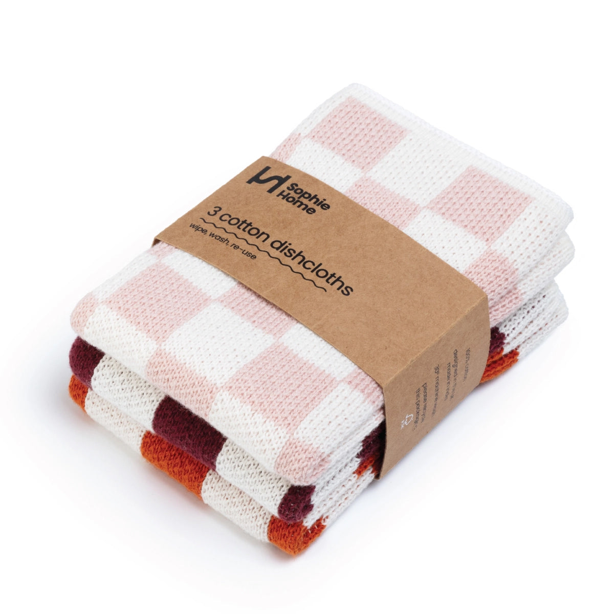 Cotton Knit Dishcloths - Orange Check