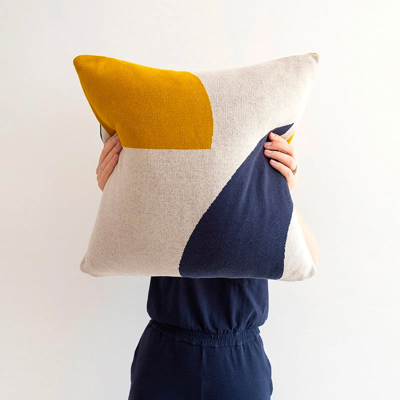 Cotton Knit Cushion Cover - Ilo Citrus & Beige
