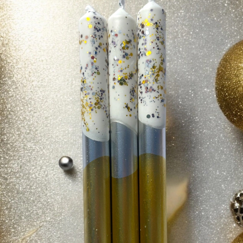 Gilded Silver Dip Dye Dinner Candles Trio