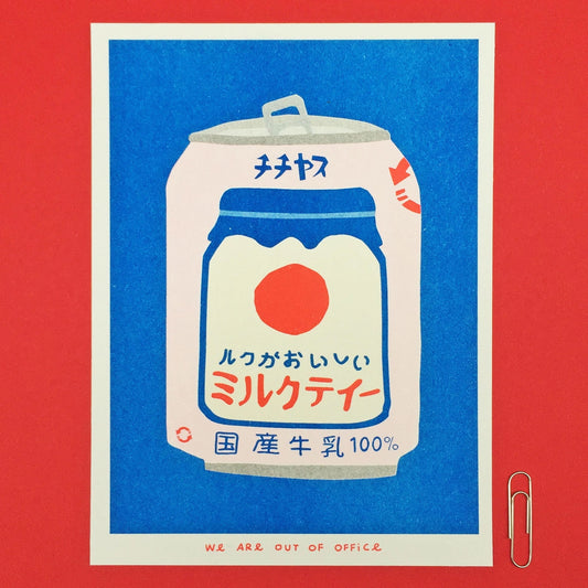 Japanese Can of Milky Tea Risograph Mini Print