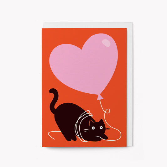 Cat and Heart Balloon Greetings Card