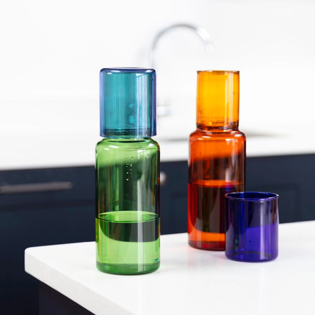 Duo Tone Glass Carafe - Amber & Cobalt