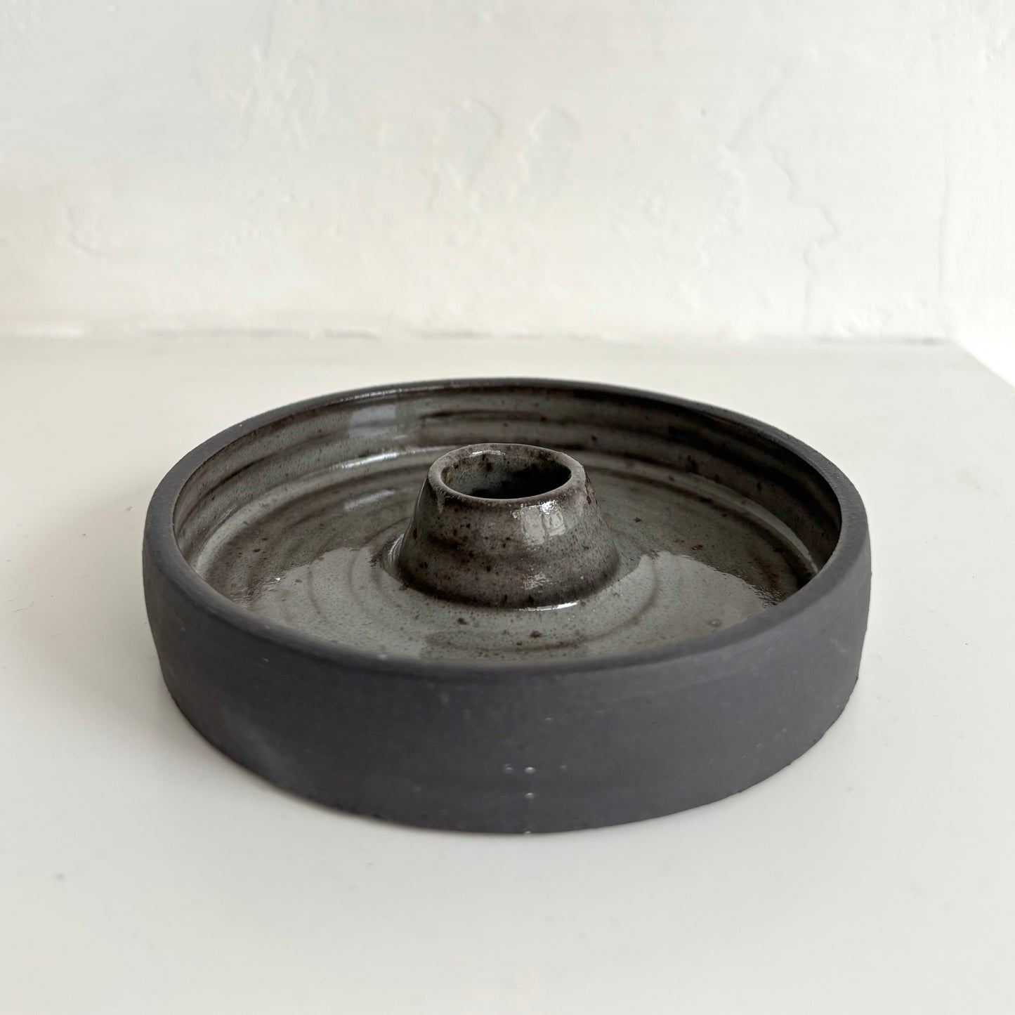 Stoneware Wide Candle Holder in Smoke