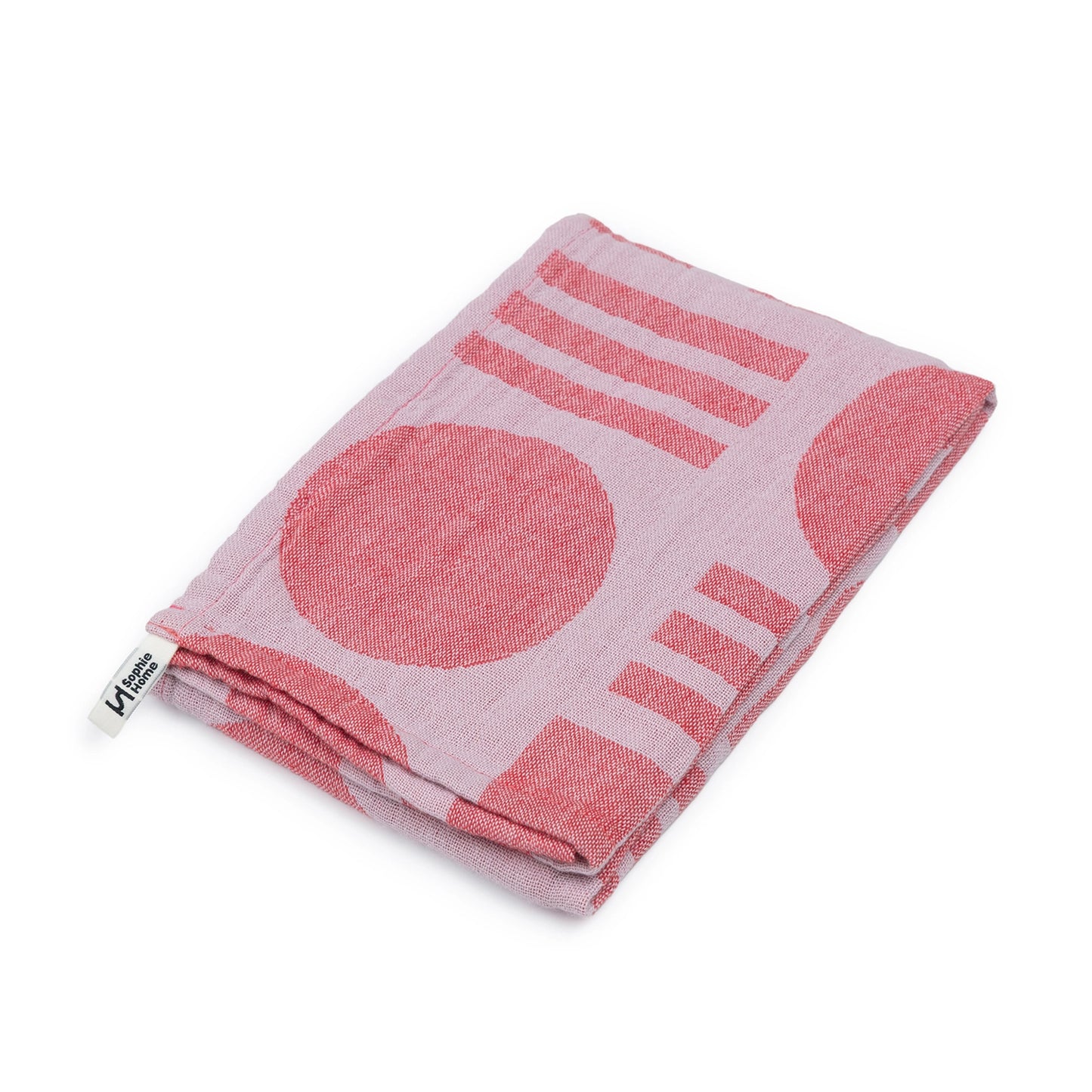Cotton Tea Towel: Stack the Dishes Pink