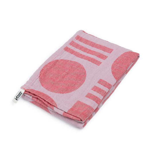 Cotton Tea Towel: Stack the Dishes Pink