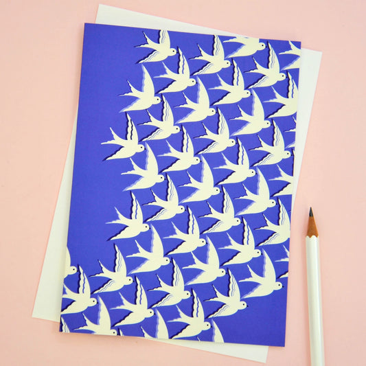 Birds Inflight in Blue Greetings Card