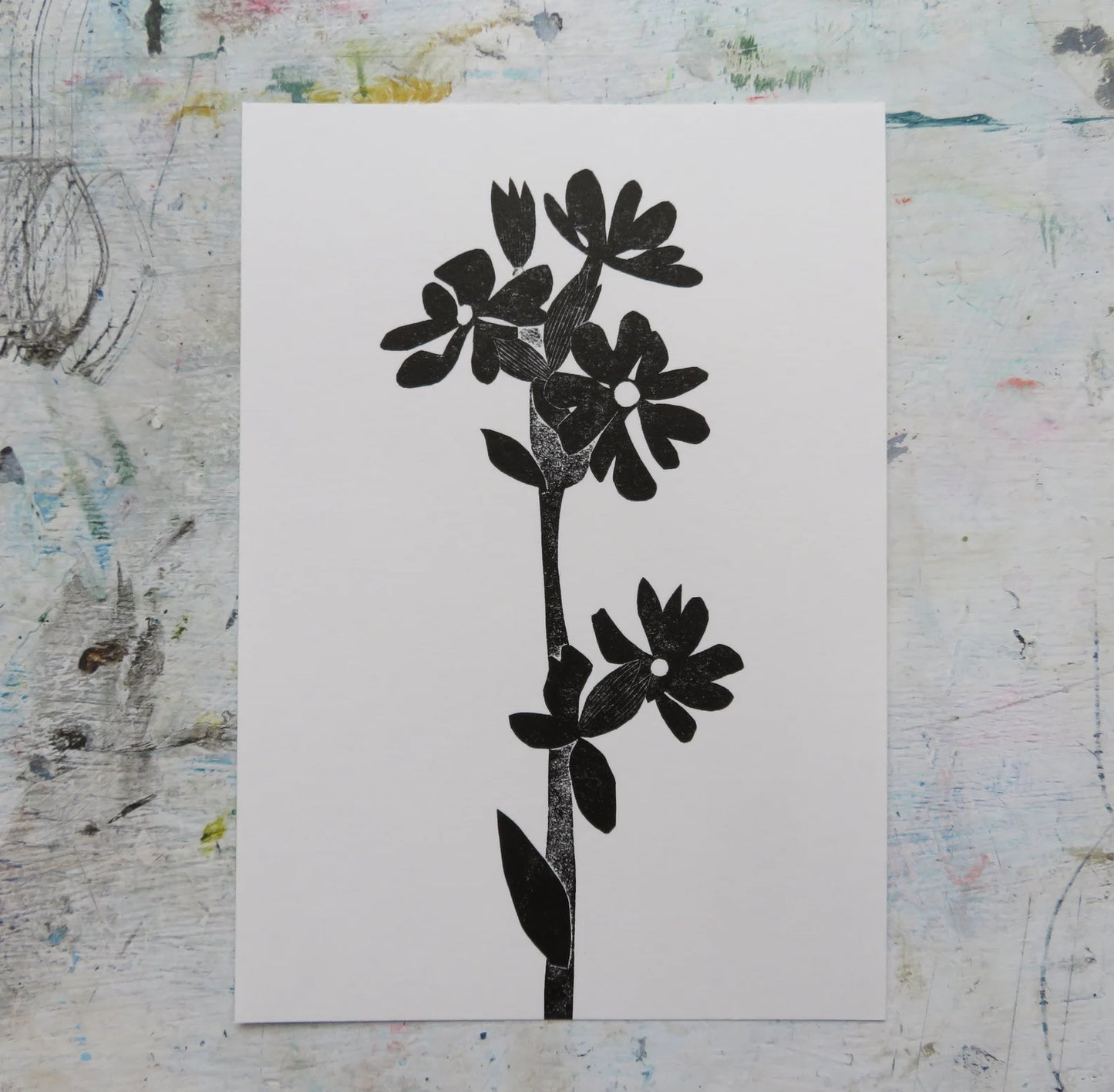 Red Campion Collagraph Print