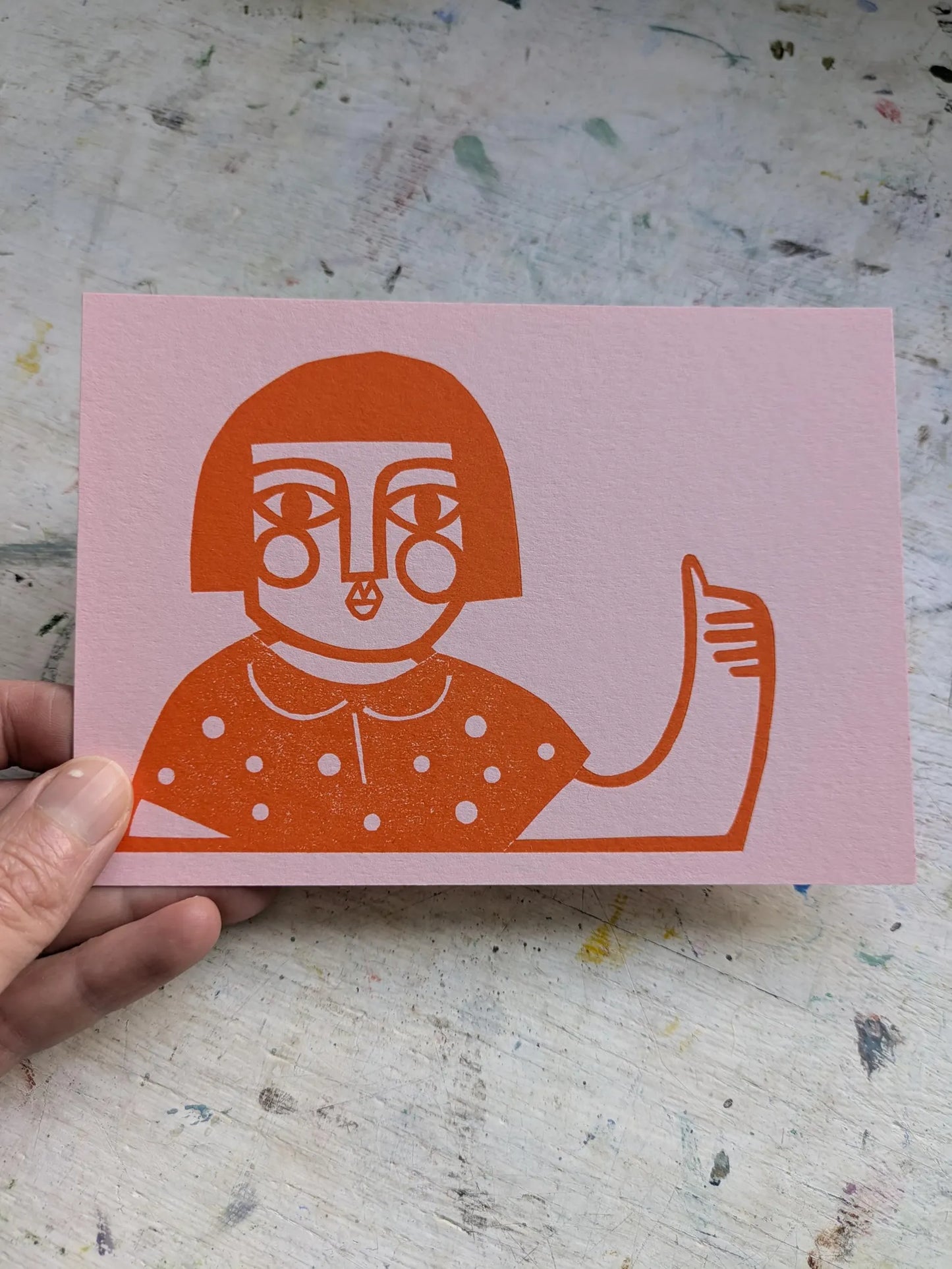 Thumbs Up Collagraph Print