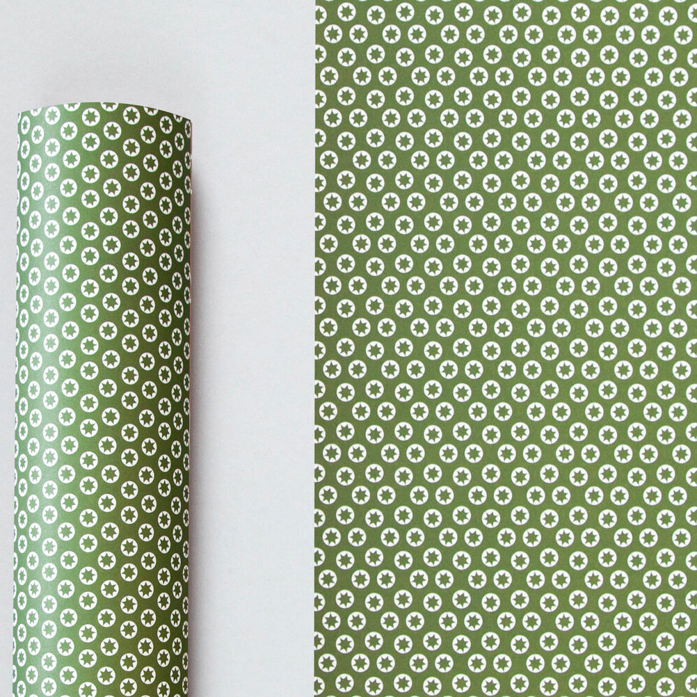 Patterned Gift Wrap - Tiny Stars in Olive Green