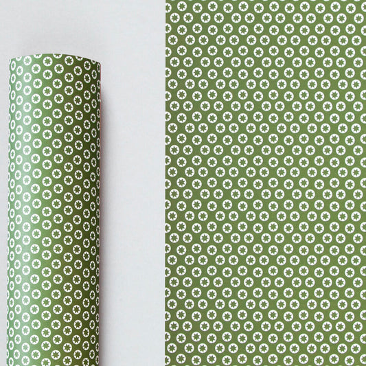 Patterned Gift Wrap - Tiny Stars in Olive Green