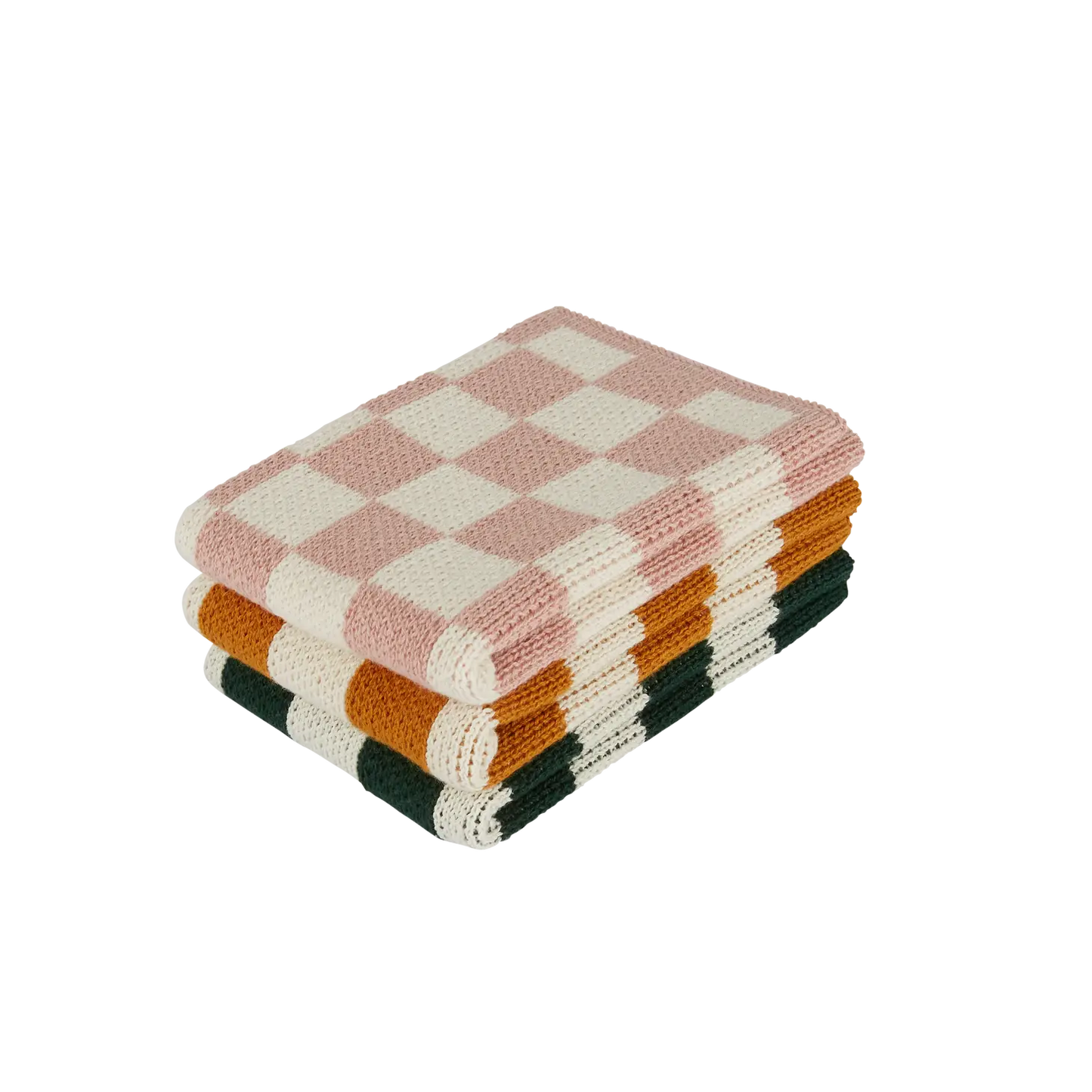 Cotton Knit Dishcloths - Pink Check