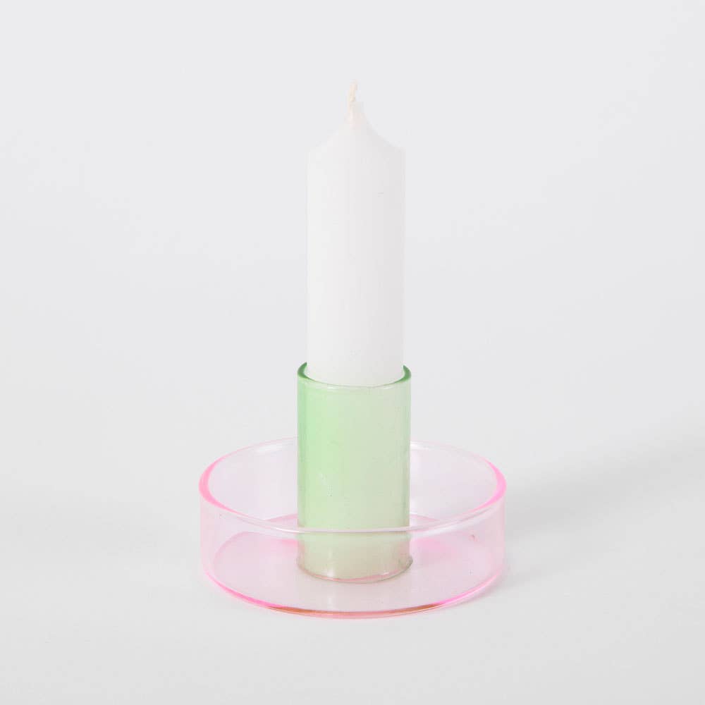 Duo Tone Glass Candle Holder - Pink & Green