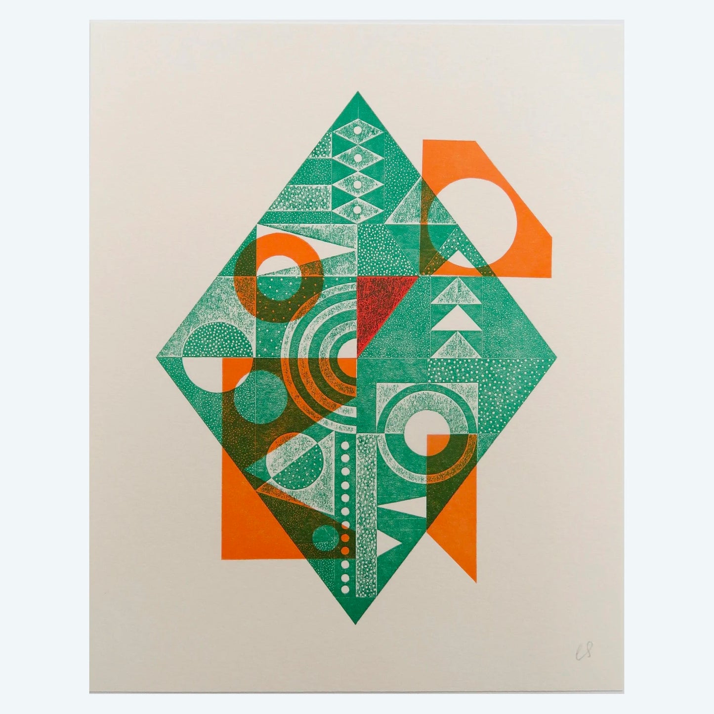 Green Diamond Collagraph Print