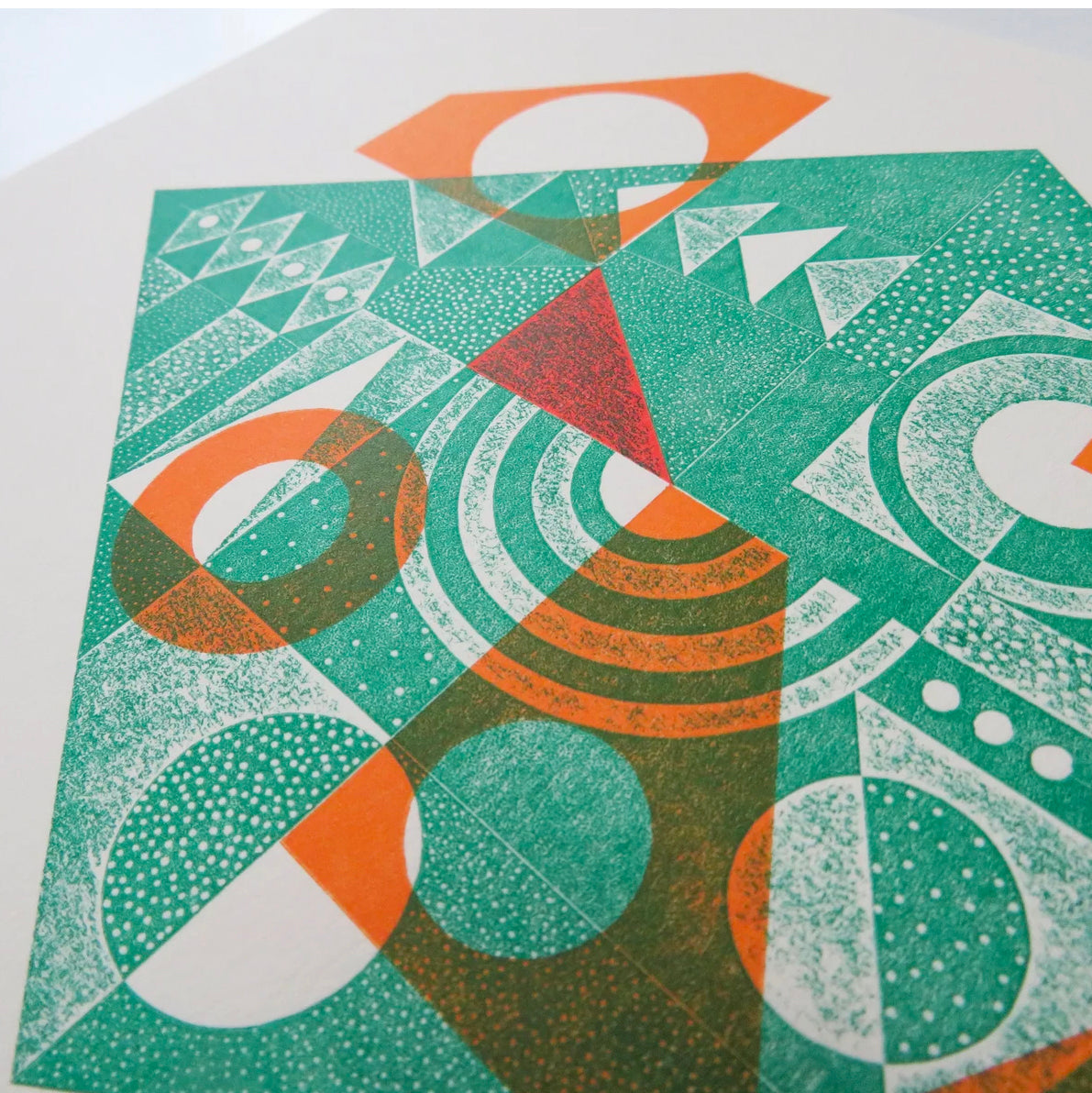 Green Diamond Collagraph Print
