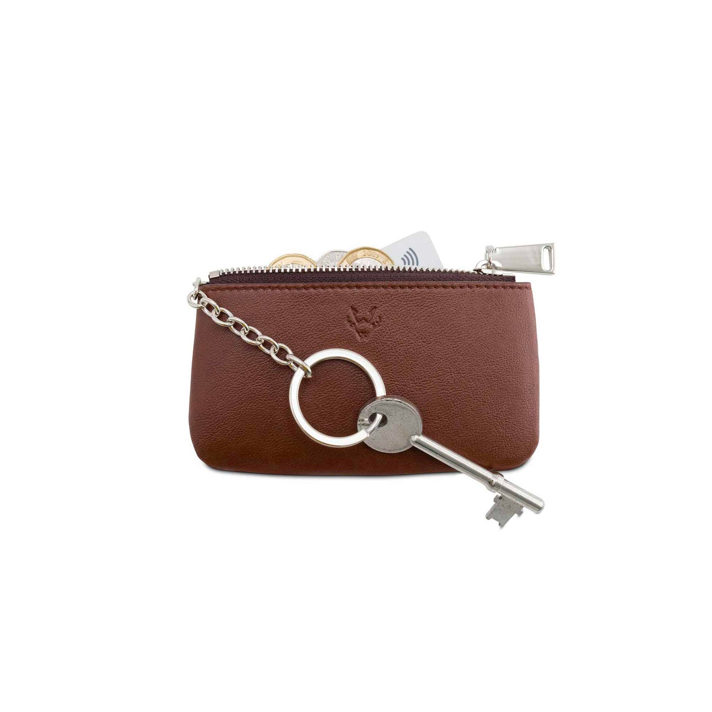Zipped Coin Purse in Vegan Leather with Key Chain