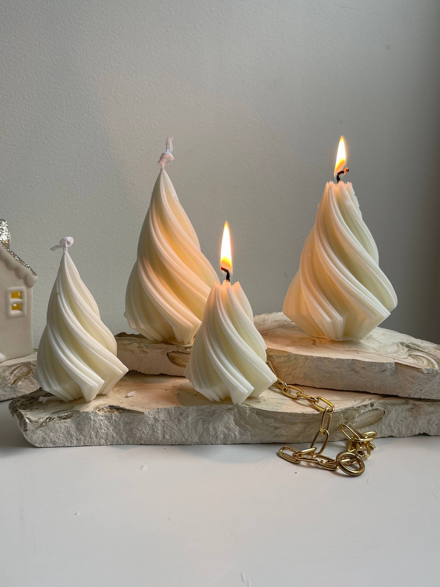 Small Irregular Christmas Tree Candle in White