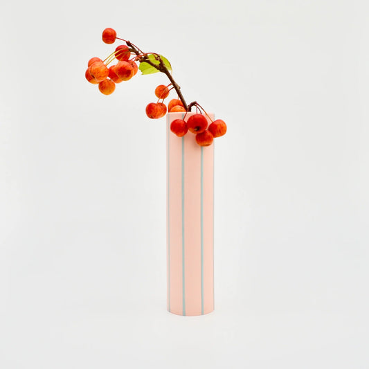Coloured Striped Vase Pale Pink with Blue Stripes