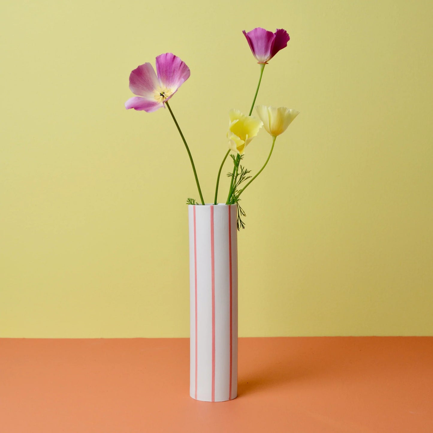 Striped Stem Vase with Pink Stripes