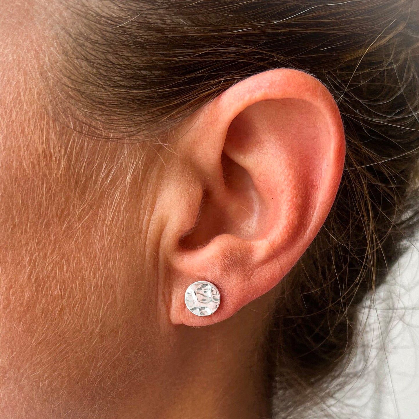 Circle Stud Earrings with Hammered Finish