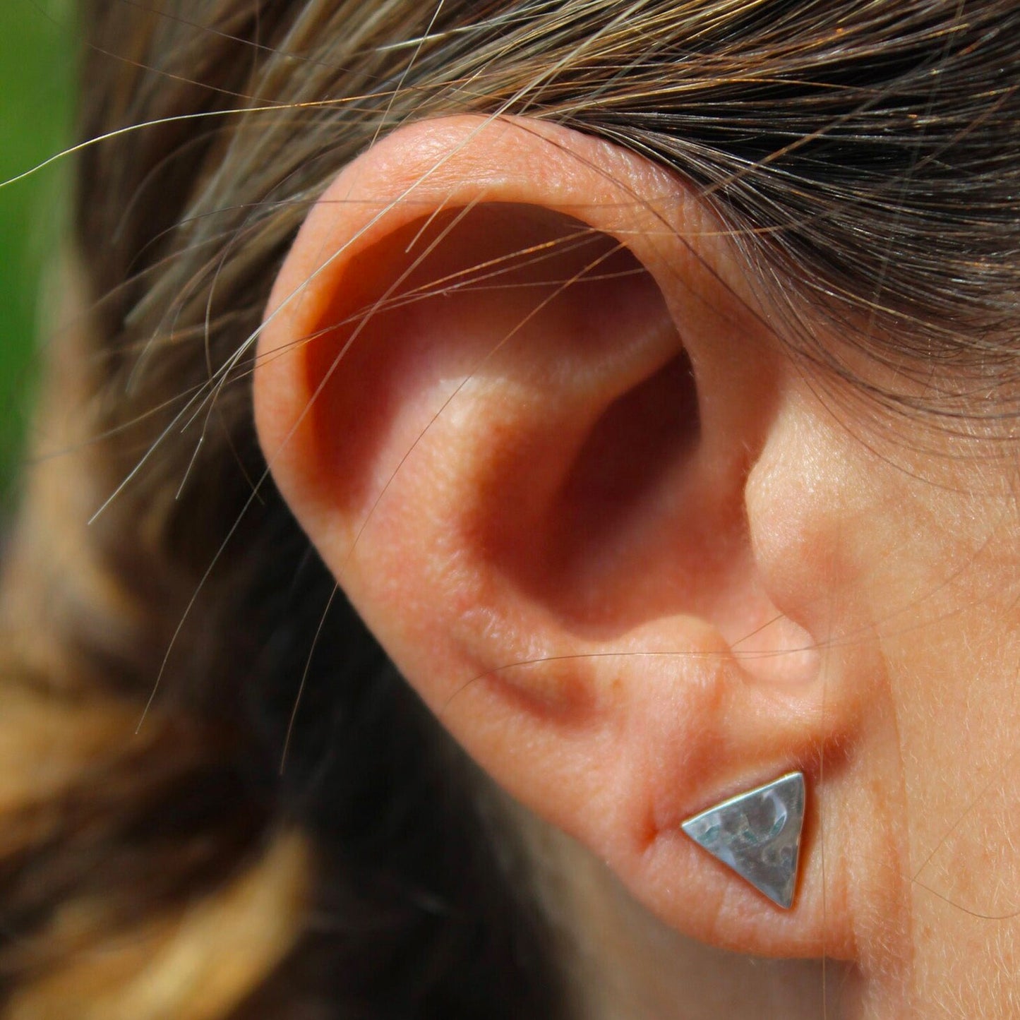 Triangle Stud Earrings with Hammered Finish