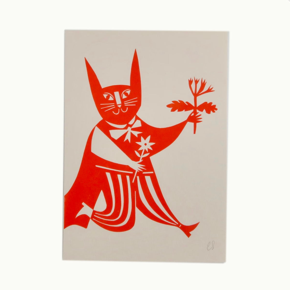 Rabbit with Flowers Linocut Print