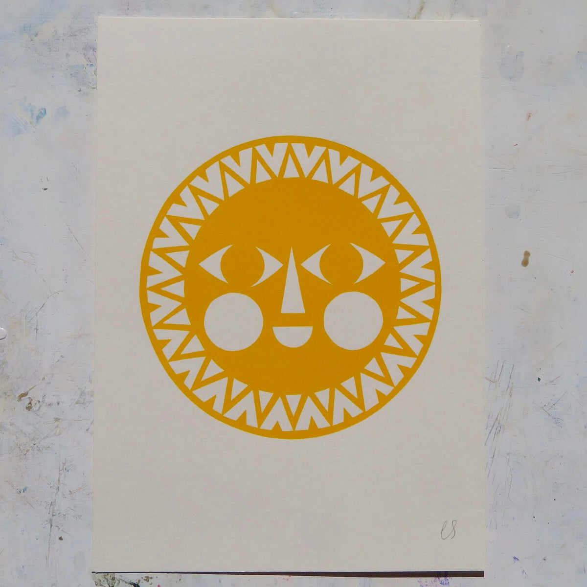 Yellow Sun Linocut Print