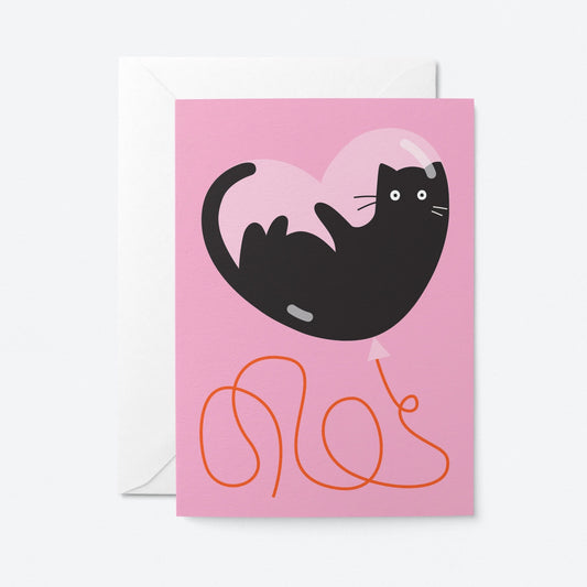 Curious Cat in Heart Balloon Card