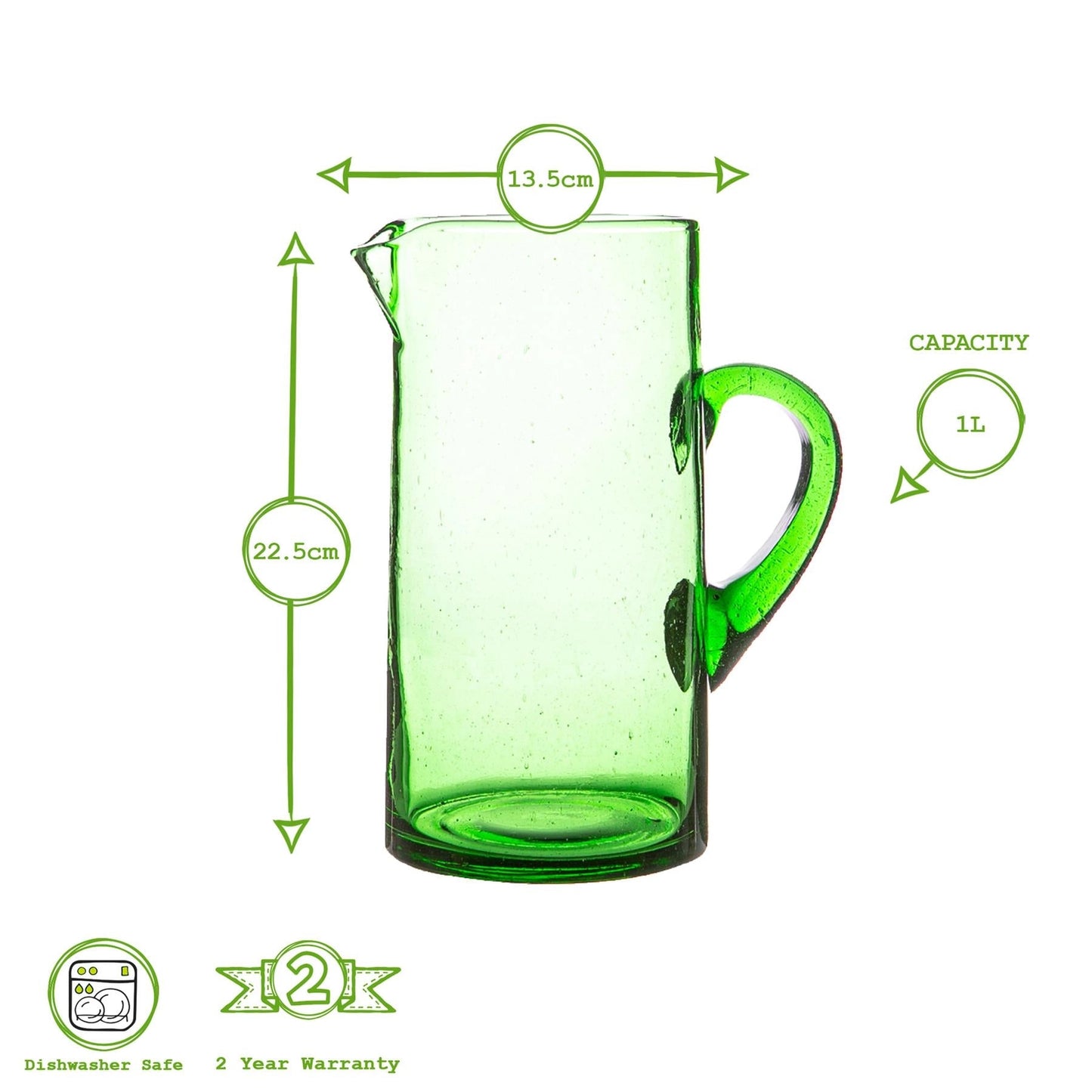 Nicola Spring Jebel Recycled Glass Jug 1L