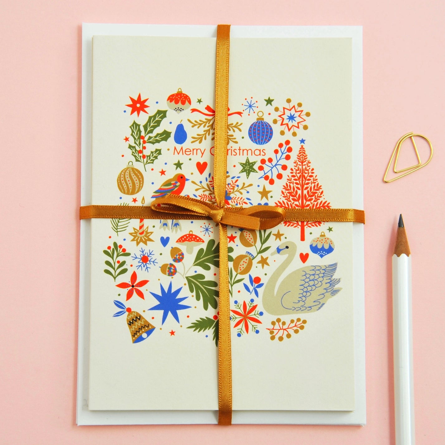 The Robin & The Swan Merry Christmas Greetings Card set of 6