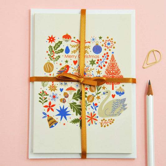 The Robin & The Swan Merry Christmas Greetings Card set of 6